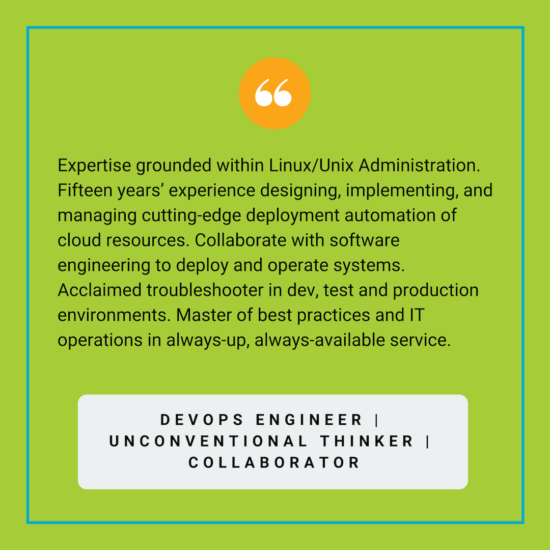 This is an elevator speech example for DevOps Engineer featured on Resumé Tech Guru web site