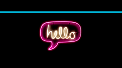 Hello sign in pink neon on black background