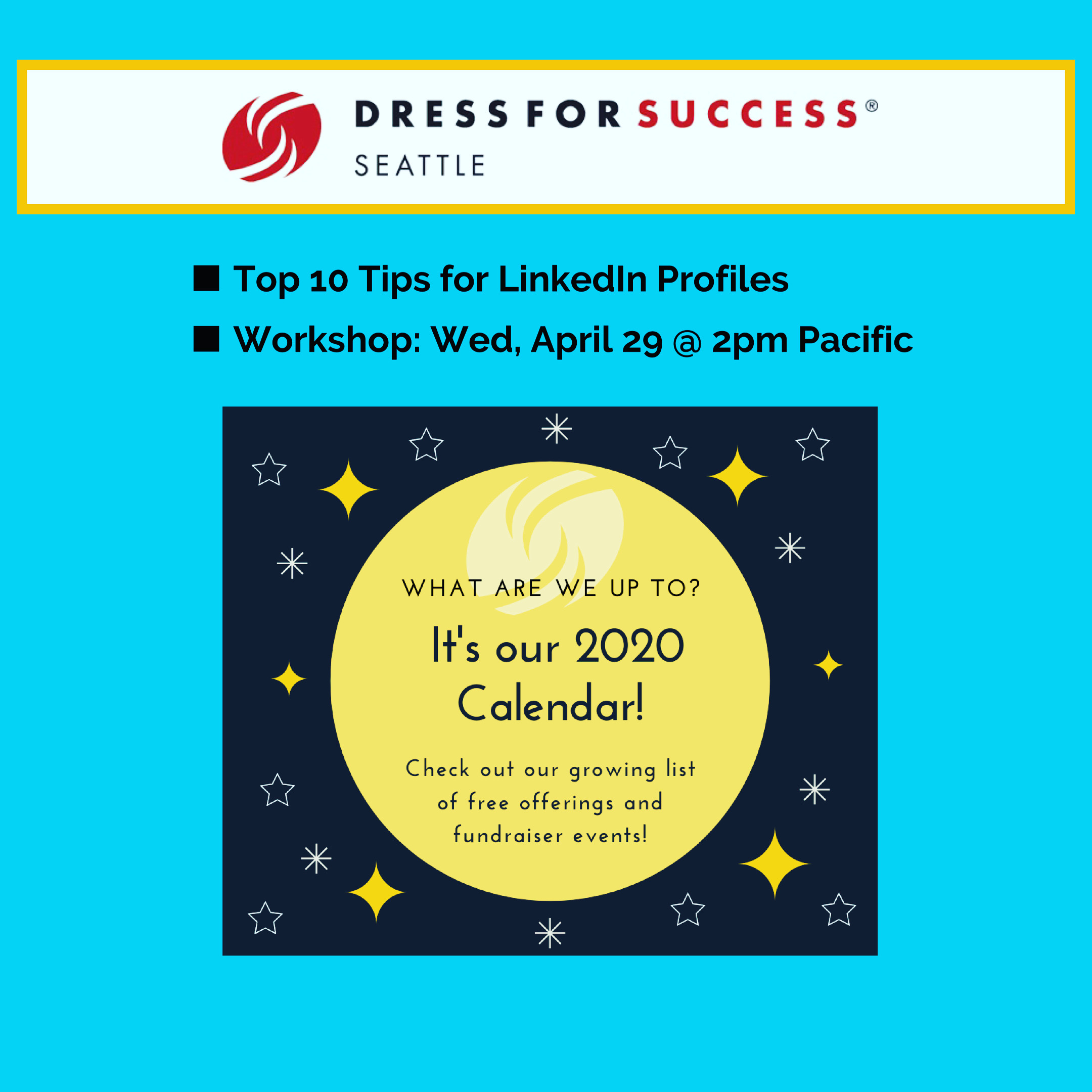 Graphic with Dress for Success Seattle webinar info for LinkedIn