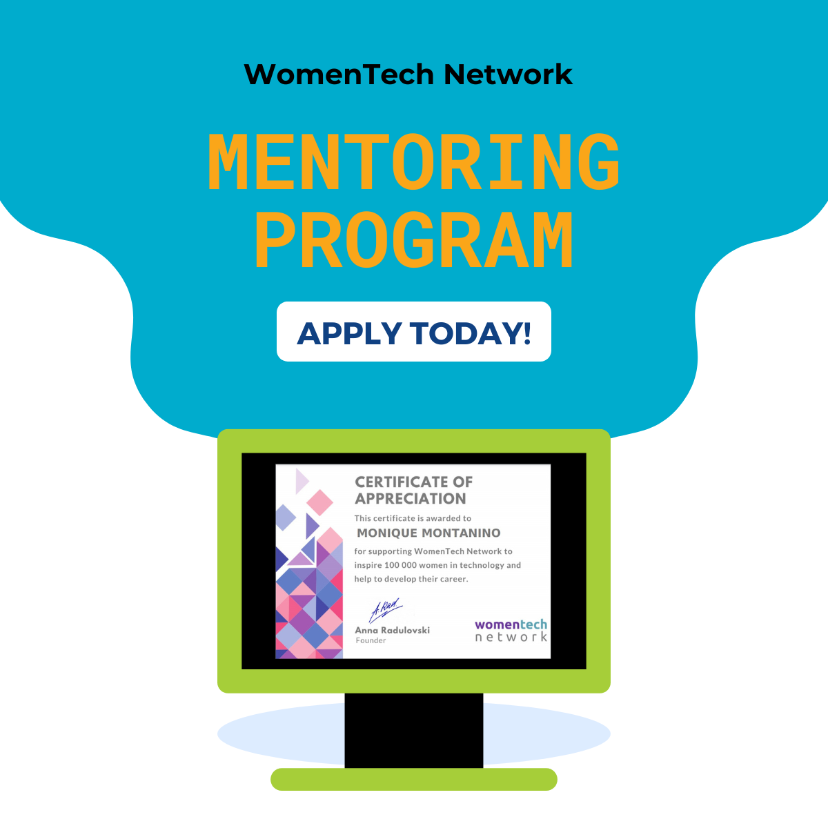 Mentoring program announcement for WomenTech Network