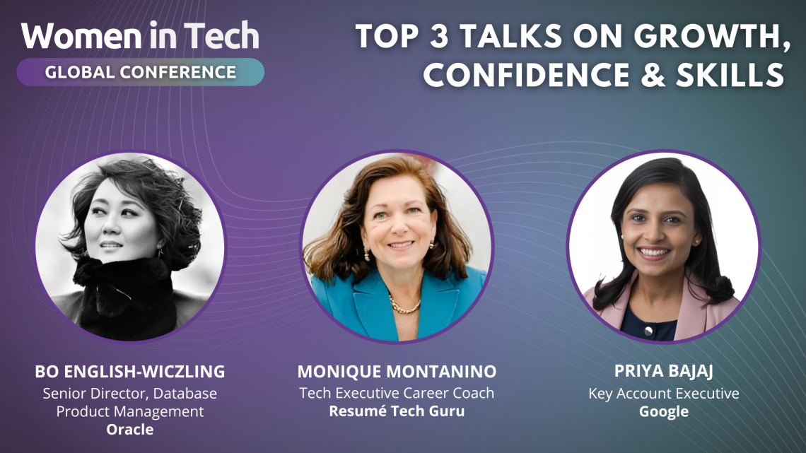 Photo montage of 3 talks on growth, confidence, & skills