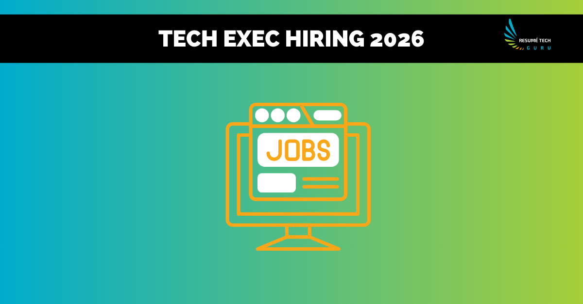 Tech Exec Hiring 2026 with an image of a computer monitor which has "jobs" written on the screen